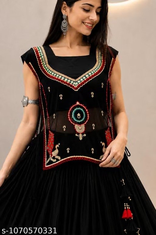 Black Chaniya Choli for Women | Gujarati Garba Lehenga | Navratri Special Traditional Ethnic Wear - Image 3