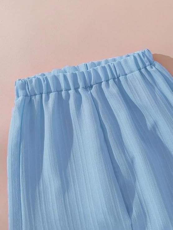 Sky Blue Textured Long Sleeve Shirt and Wide-Leg Trouser Co-Ord Set - Image 3