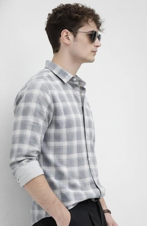 Grey Checkered Casual Shirt - Image 2