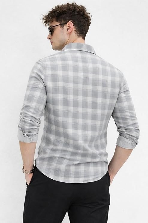 Grey Checkered Casual Shirt - Image 4