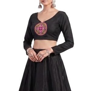 Women's Cotton Navratri Lehenga, Black