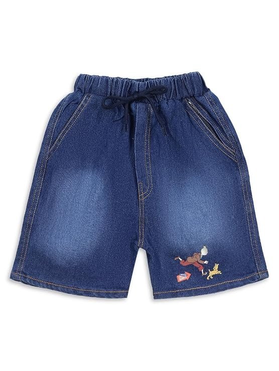 Boys Navy Blue Graphic Printed T-Shirt & Denim Shorts Set - Image 2