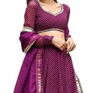 Women's Leheriya Print Pure Georgette New Semi Stitched Lehenga Choli With Dupatta (Latest-Stylish-Wedding-Designer-New)