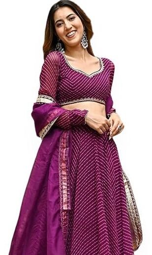 Women's Leheriya Print Pure Georgette New Semi Stitched Lehenga Choli With Dupatta (Latest-Stylish-Wedding-Designer-New)
