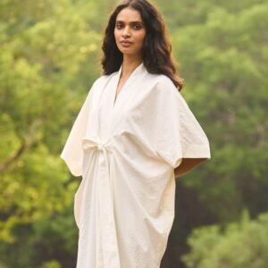 Off-White Front-Tie Kaftan Maxi Dress