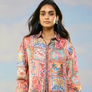 Multicolor Vintage Scarf Print Satin Co-ord Set