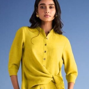 Lime Green Front-Tie Shirt & Cuffed Trousers Co-ord Set